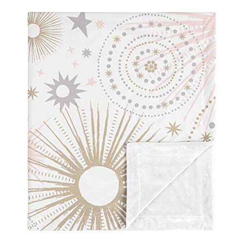 Sweet Jojo Designs Star and Moon Celestial Baby Girl Receiving Security Swaddle Blanket for Newborn or Toddler Nursery Car Seat Stroller Soft Minky - Blush Pink, Gold, and Grey