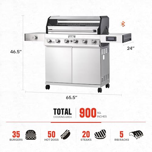 Image of Monument Grills Denali Series, 6+1 Convertible Natural Gas Smart bbq Grill, 6 Burners & 1 Side Burner Stainless Steel Denali 605 with Smart Technology, Knob Controls (Without Conversion Kit)