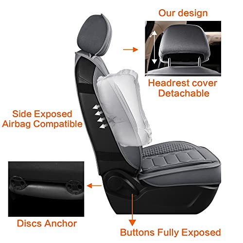 Image of HAIYAOTIMES Leather Car Seat Covers Front Set, Waterproof Leatherette Automotive Vehicle Cushion Cover with Non-Slip Bottom, Universal Fit for Most Cars, sedans, Vans, SUVs, Gray