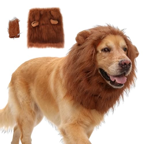 ZENQARI Hundekostüm Löwenmähne, Verstellbare Tierkostüm, Löwenmähne Hund Kostüm, Schwanzclip, für Mittlere und Große Hunde