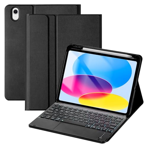 Dalivard iPad A16 ��10����P�[�X �L�[�{�[�h�t�� �}���`�^�b�` �g���b�N�p�b�h 7�F �o�b�N���C�g�t�� ���O���\�ȃL�[�{�[�h �t�H���I�J�o�[ �y���V���z���_�[�t�� iPad ��11���� 2025/ ��10���� 10.9�C���` 202