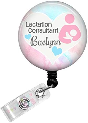 Lactation Consultant - Pink & Blue Watercolor - PERSONALIZED - Button Badge Reel - BR0148