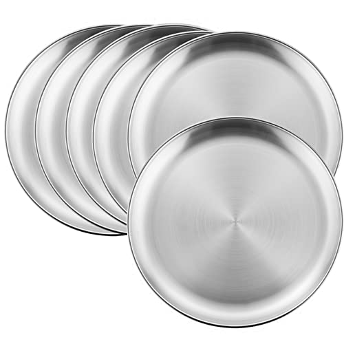Image of HaWare 6-Piece 18/8 Stainless Steel Plates, Metal 304 Dinner Dishes for Kids Toddlers Children, 10 Inches Feeding Serving Camping Plates, Reusable and Dishwasher Safe