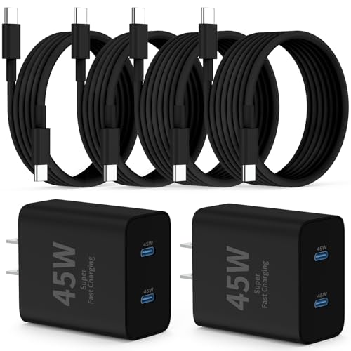 QZIIW Super Chargeur rapide de type C,paquet de 2 45W Double port USB C Bloc du chargeur rapide & Extra-long 60W 3/3/6/6FT USB C Câble - PD Chargement rapide 3.0 pour Galaxy S25 Ultra/S24+/S23,iPhone 17 16 15 Pro Max