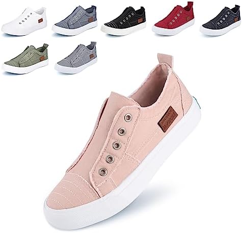 JENN ARDOR Womens Slip On Fashion Sneakers No Laces Comfortable Casual Low Canvas Sneakers Flats Walking Shoes