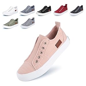 JENN ARDOR Women’s Slip On Fashion Sneakers No Laces Comfortable Casual Low Canvas Sneakers Flats Walking Shoes