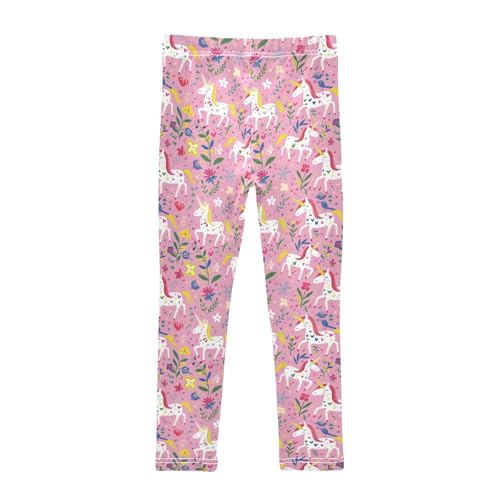 Hand Drawn Cartoon Unicorn Flower Girls Leggings Kids Yoga Pants Athletic Tights Pants 4-10 Years2