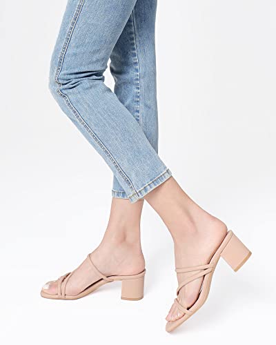 Shoe'N Tale Strappy Heels For Women Low Chunky Block Heel Heeled Sandals Square Open Toe Slip On Slides Mules3