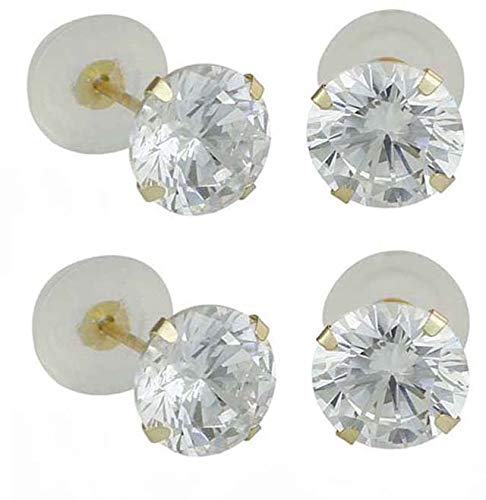 Golden Choice Double Deal Solid 10 Karat 2 Pair of Yellow Gold Stunning 6 mm Cubic Zirconia Studs