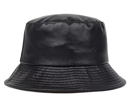 Leather Bucket Hat for Men Women, PU Packable Sun Hats,
