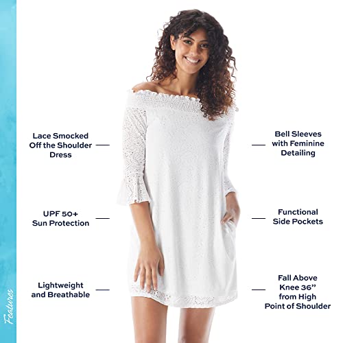 Image of BEACH HOUSE Style Kelsea UPF 50+ Jersey Smocked Off The Shoulder Dress with Pockets