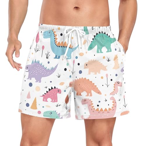 xigua Cute Dinosaur Mens Swim Trunks with Liner, 5 inch Quick Dry Mens Boardshorts for Beach
