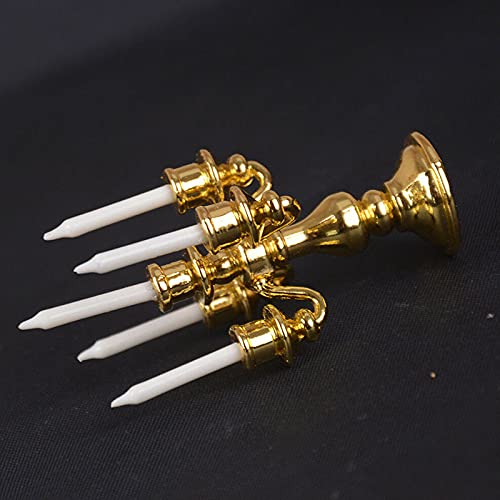 Acxico YY556 1Pcs 1/12 Scale Miniature Gold Candelabra 5 White Candles Mini House Kitchen thumb #5