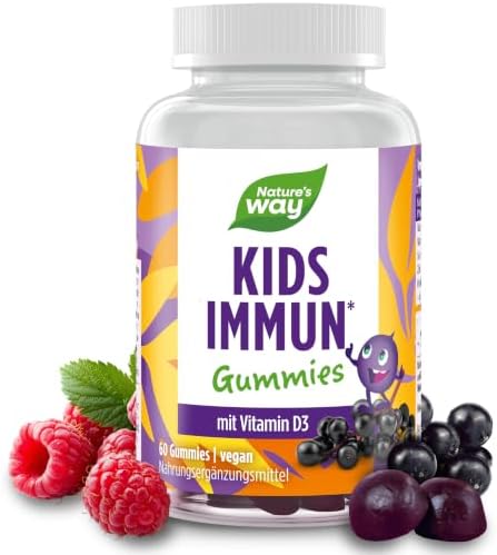 Immun Komplex Gummibärchen für Kinder mit leckerem Holunderbeeren Geschmack I Immunsystem stärken Kinder I Vitamin C Zink hochdosiert Selen und Vitamin D I Vegan I 60 Vitamin Gummi