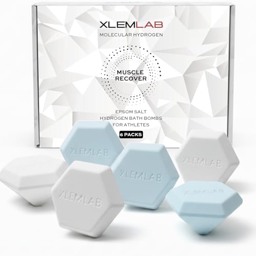 XLEMLAB Hydrogen Bath Bombs for Muscle Relief Epsom Salt Magnesium Molecular Hydrogen Water Tablets Hydrating & Antioxidant Support Sandalwood Orange Aroma 6 Pack