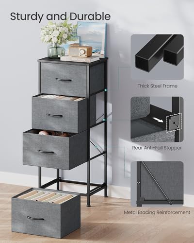 Image of SONGMICS BELLAH Collection - Dresser for Bedroom, Chest of Drawers, Storage Organizer Unit, Closet, Entryway, Steel, 4 Drawers, Modern, Slate Gray ULGS314GN02S