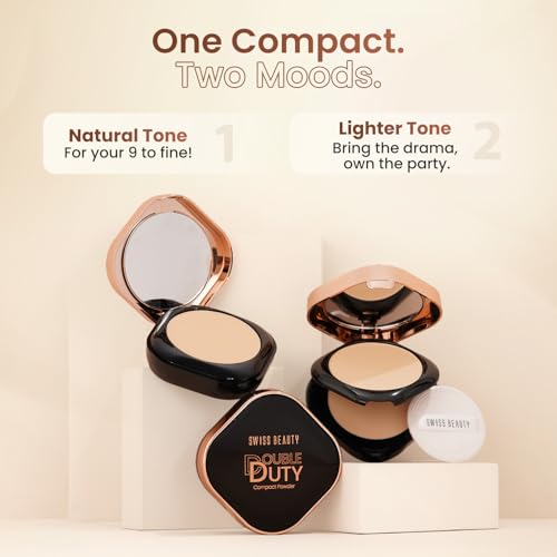 Image of Swiss Beauty Double Duty Compact Powder | 2-in-1 Compact for Day to Night | Buildable Coverage | With Vitamin E & Hyaluronic Acid | 18g, Shade- 4. Amber Dusk /Radiant Dusk