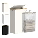 efluky Slim Laundry Basket with Lid, Tall Narrow Washing Basket for Laundry, Folding Small Slimline Laundry Baskets for Dirty Clothes, 63L Cloth Storage Basket Beige