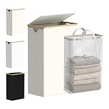 efluky Slim Laundry Basket with Lid, Tall Narrow Washing Basket for Laundry, Folding Small Slimline Laundry Baskets for Dirty Clothes, 63L Cloth Storage Basket Beige