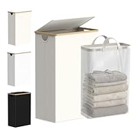 efluky Slim Laundry Basket with Lid, Tall Narrow Washing Basket for Laundry, Folding Small Slimline Laundry Baskets for Dirty Clothes, 63L Cloth Storage Basket Beige