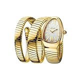DAXIAOYU Fashion Women's Quartz Watch Serpentine Inlaid Diamond Golden Ladies Watches Light Luxury Bracelet Clock (Gold-White)