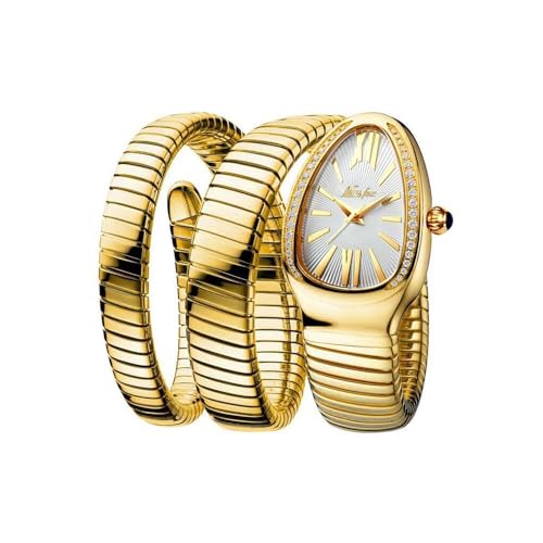 DAXIAOYU Fashion Womens Quartz Watch Inlaid Diamond Golden Ladies Watches Light Luxury Bracelet Clock (Gold-White)