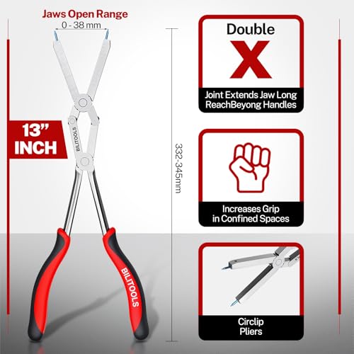 Image of BILITOOLS 13 inch Extra Long Internal Snap Ring Pliers, Double Joint | Long Reach Circlip Pliers For Internal Retaining Rings, Bore Snap Rings And Automotive Ring Removal