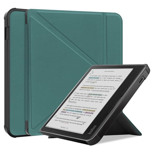 Smart Case for Kobo Libra Colour 7 Inch Ratesell The Thinnest and Lightest Leather Smart Origami Cover Case for for 7 Kobo Libra Colour (2024) / Kobo Libra 2 (2021) eReader Blackish Green
