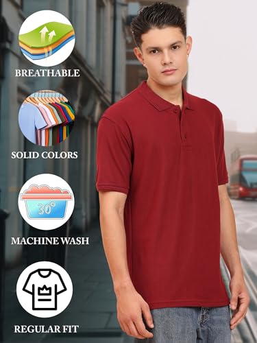 Image of Men's 100% Cotton Polo T-Shirt - Solid Plain Short Sleeve Tee with Classic Collar for Everyday Casual & Smart Wear