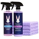 Rubbit Bunny Buffer Bundle, Waterless SiO2 Ceramic Car Wash & Protect Kit with Auto Body Clean and Protect Spray, Glass Cleaner, & 4 Microfiber Towels, Spray and Wipe Car Detailing Kit, 6 Piece Set