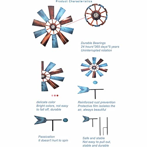 Leishent Garden Wind Spinner Dual Direction 360 Degree Rotational Kinetic Metal Windmills For Outdoor Yard Lawn Garden Windmill,B #TOP2