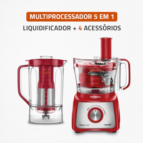 Multiprocessador Turbo Chef 5 em 1, Mondial, Vermelho, 1000W, 110V - MPN-01-R