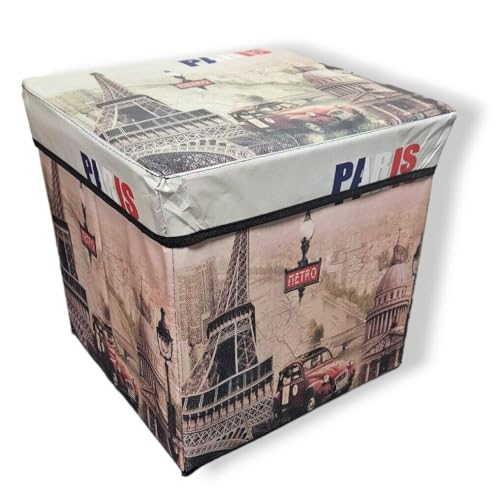 GARGIX PUFF POUF CONTENITORE QUADRATO ECOPELLE PANCA BAULE STAMPA LONDRA PARIS (DIV-3, 30cm X 30cm)