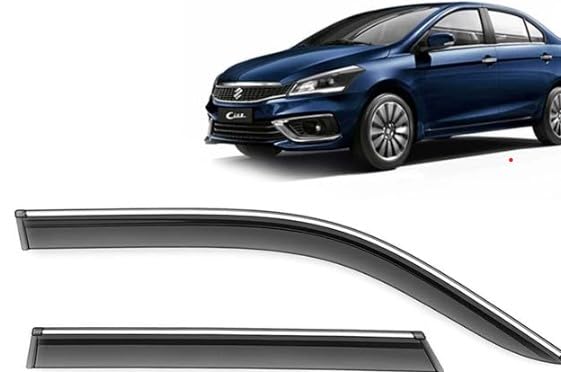 Car Compatible Wind Deflectors Rain Guard Door Visor Maruti Suzuki Ciaz (2018 Onwards Model) - Chrome Lined, Polycarbonate, Smoke, Set of 4 Pcs-image-20