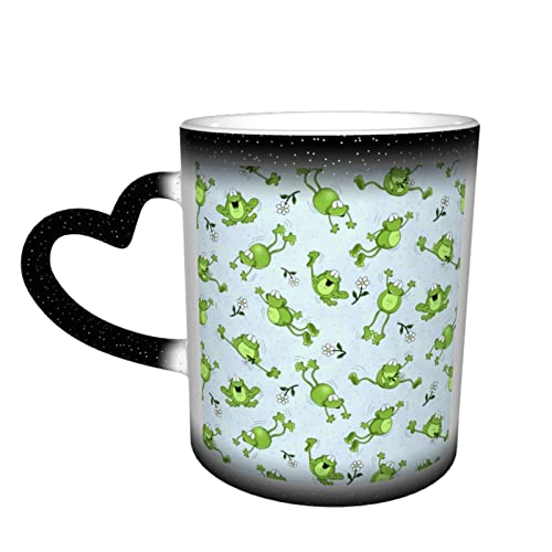 Imagen de IUBBKI Cute Frog Jumping Color Changing Mug In The Sky Cerámica Sensible al calor Taza Latte Tazas Diseño sensible al calor para regalos Oficina Idea personalizada 12 Oz