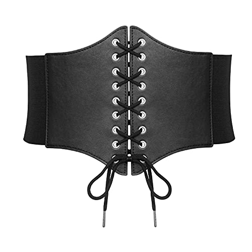 SANSTHS Wide Corset Belt for Women Lace-up Renaissance Corset Hight Waist Elastic Belt for Halloween Costume Parties