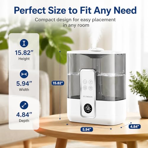 Image of FLYMOON Top Fill 5L Cool Mist Humidifiers with 28dB | Tuya App & Touch Control, Auto-Off, 12H Timer, 50 Hour Runtime, Ultra-fine Mist, Ideal for Bedrooms