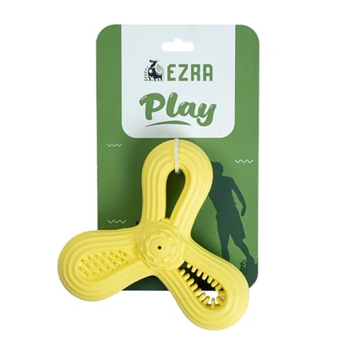 Image of EZRA Play Triangle Dart Dog Chew Toy - Yellow | Durable Non-Toxic Rubber, Textured for Dental Health | Interactive Fetch & Chew Toy for All Breeds
