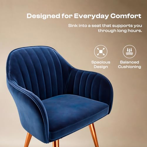 Image of Vergo Plush Velvet Dining Chair, Cushion Seat, Wooden Frame, Metal Legs, Premium Accent Chair for Living Room, Bedroom, Dining Room, Cafe & Restaurant (Set of 4, Navy Blue)
