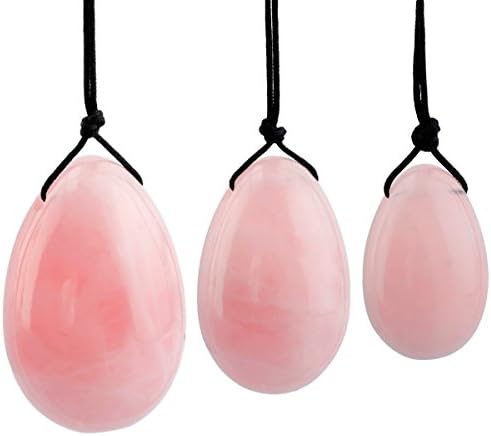 Shanxing Rose Quartz Yoni Eggs Set of 3, Predrilled, with Unwaxed String, Massage Stone for Women to Train Pelvic Muscles Kegel Exercise