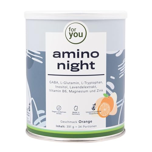 for you amino night Orange - Pulver für die Nacht mit GABA, Lavendel, L-Glutamin, L-Tryptophan & Inositol - 391g (34Portionen) versetzt mit Magnesium, Zink & Vitamin B6 - vegan, ohne Zucker