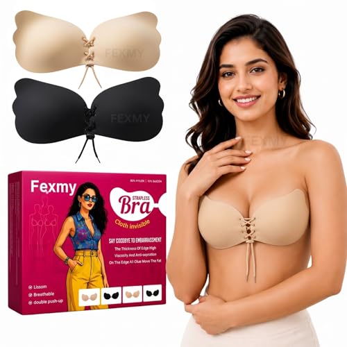 Image of Women's & Girl's Strapless Push Up Wire Free Stick On Invisible Bra, Sticky Liftup Silicone, Stick on Bra for Backless Dress Free Size B Cup