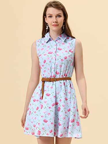 Image of Allegra K Women's Floral Printed Half Placket Above Knee Summer Sleeveless Belted Dress