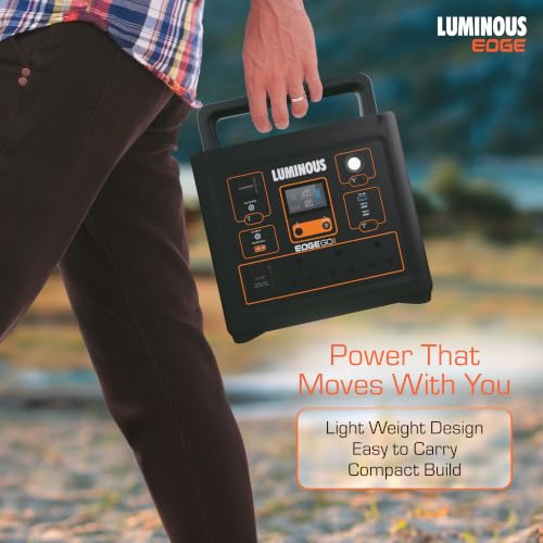 Image of Luminous Edge Go P1000 Portable Power Station| Emergency Light, 40 mins Backup on Full Load, Power Upto 6 Devices with 576Wh LiFePO4 Battery 10 Yrs Life| 800W AC Output, 05 Years Replacement Warranty