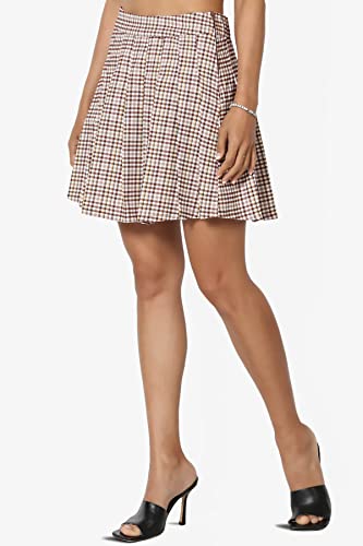 TheMogan Check Plaid Stretch Twill Elastic High Waist Pleated A-line Mini Skirt3