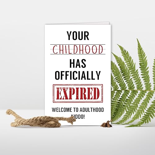 Image of Funny 18th Birthday Card for Him Her - Sarcastic 'Your Childhood Has Expired' Design, Adulting Gift for Son Daughter Best Friend
