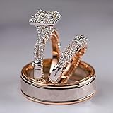 HengSun Promise Rings for Couples Set, 3 pc His and Her Wedding Ring Set, Hypoallergenic Rose Gold Imitation Diamond Ring Set, Cubic Zirconia CZ Bride Promise Rings Set, Size 6-10 (9)