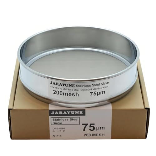 JARAYUNE 200 Mesh Stainless Steel Lab Sieve, Sturdy 8Inch(20.5cm) Sifter, Fine Mesh Sieve Strainer for Powder Pellet Flour Liquid Filtration-Lab Industrial DIY Household Use