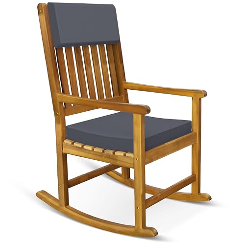 Casaria® Schaukelstuhl Gartenstuhl Holz Anthrazit 160kg Belastbar Bezug 30° Waschbar Armlehne...