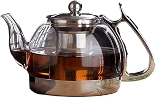 CokBlu IH対応 耐熱ガラスポットティーセット 304 ステンレス鋼茶漉し付き 高ホウケイ酸ガラス 急冷急加熱割れにくい 大容量おしゃれ透明急須